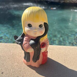 Vintage 1970's Girl With Cat Figurine